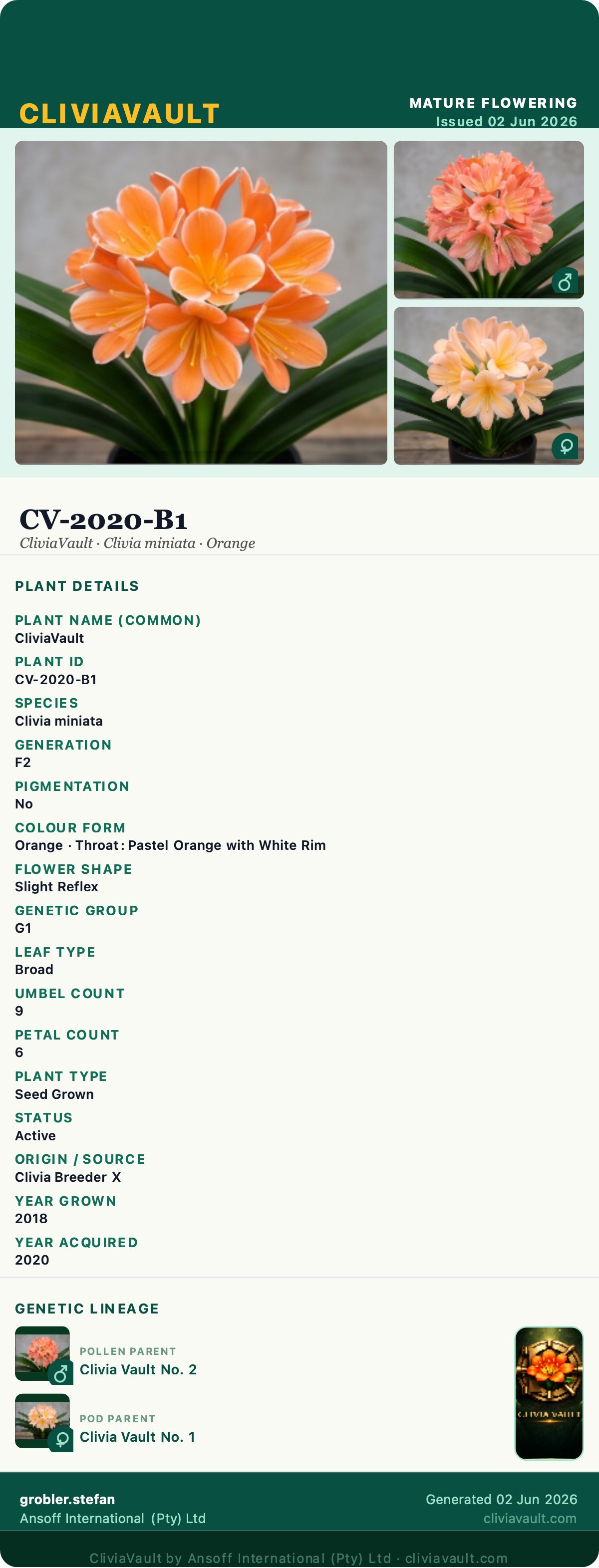CliviaVault Plant Card — CV-2020-B1